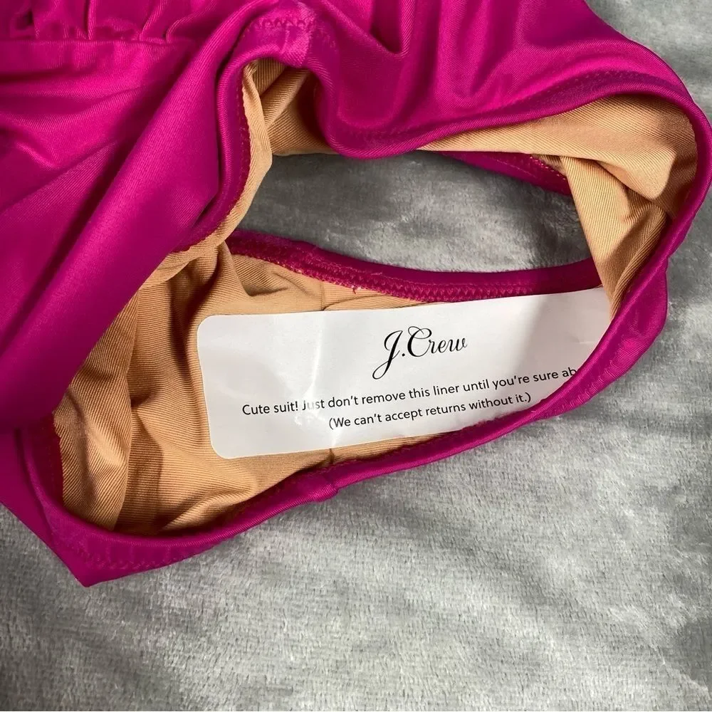NEW J. Crew Ruched Ruffle One Piece Swimsuit Deep V Neck Size 6 Radiant Fuchsia